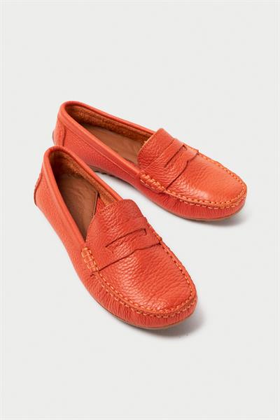 Mubiano Hakiki Deri 202-ORJ Oval Burunlu Kadın Turuncu Babet & Loafer Ayakkabı