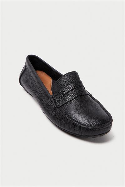 Mubiano Hakiki Deri 202-S Oval Burunlu Kadın Siyah Babet & Loafer Ayakkabı
