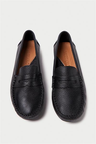 Mubiano Hakiki Deri 202-S Oval Burunlu Kadın Siyah Babet & Loafer Ayakkabı