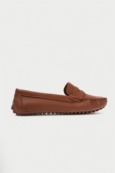 Mubiano Hakiki Deri 202-TB Oval Burunlu Kadın Taba Babet & Loafer Ayakkabı