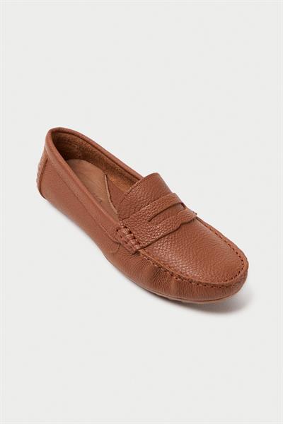 Mubiano Hakiki Deri 202-TB Oval Burunlu Kadın Taba Babet & Loafer Ayakkabı