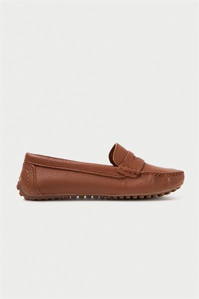 Mubiano Hakiki Deri 202-TB Oval Burunlu Kadın Taba Babet & Loafer Ayakkabı