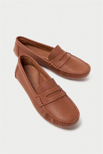 Mubiano Hakiki Deri 202-TB Oval Burunlu Kadın Taba Babet & Loafer Ayakkabı