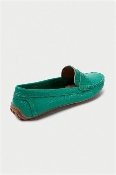 Mubiano Hakiki Deri 202-Y Oval Burunlu Kadın Yeşil Babet & Loafer Ayakkabı