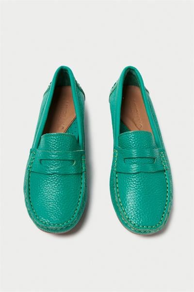 Mubiano Hakiki Deri 202-Y Oval Burunlu Kadın Yeşil Babet & Loafer Ayakkabı