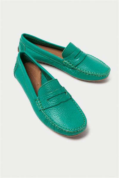 Mubiano Hakiki Deri 202-Y Oval Burunlu Kadın Yeşil Babet & Loafer Ayakkabı