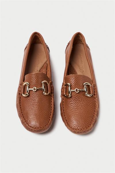 Mubiano Hakiki Deri 203-TB Oval Burunlu Toka Detay Kadın Taba Babet & Loafer Ayakkabı