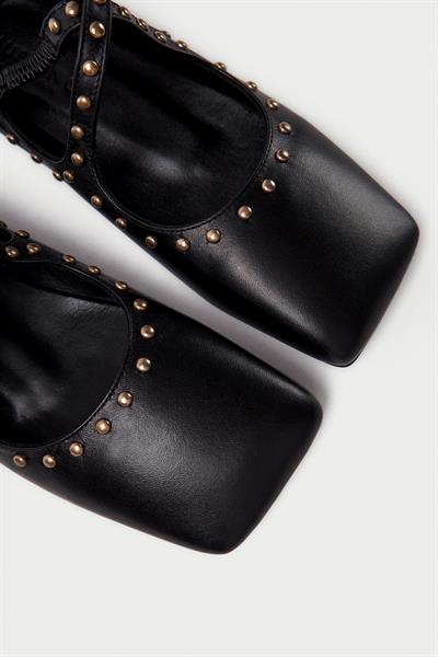 Mubiano Hakiki Deri Collection Kadın Bant Detaylı Zımba Detaylı Babet Siyah - MCSR1005 - S