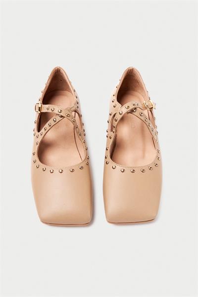 Mubiano Hakiki Deri Collection Kadın Bant Detaylı Zımba Detaylı Babet Nude - MCSR1005 - N