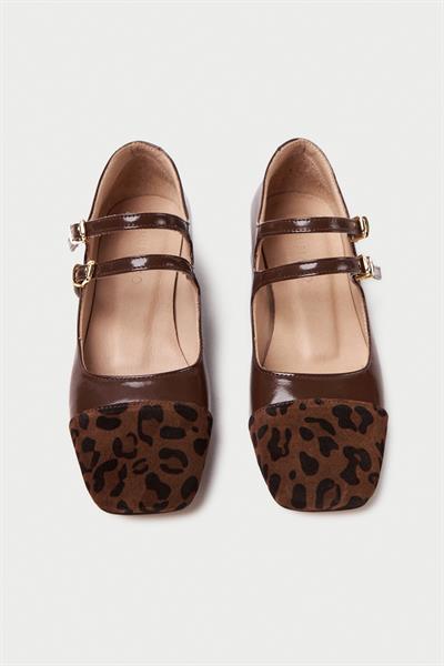 Mubiano Hakiki Deri Collection Kadın Düz Rugan Babet Kahverengi/Leopar - MCSR1008 - KHLPR