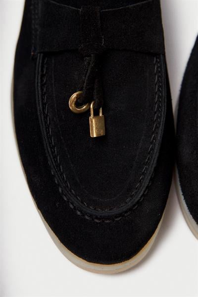 Mubiano Hakiki Deri Collection Kadın Süet Loafer & Babet Siyah -MCKRY1410-S