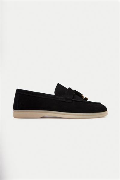 Mubiano Hakiki Deri Collection Kadın Süet Loafer & Babet Siyah -MCKRY1410-S
