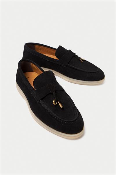 Mubiano Hakiki Deri Collection Kadın Süet Loafer & Babet Siyah -MCKRY1410-S