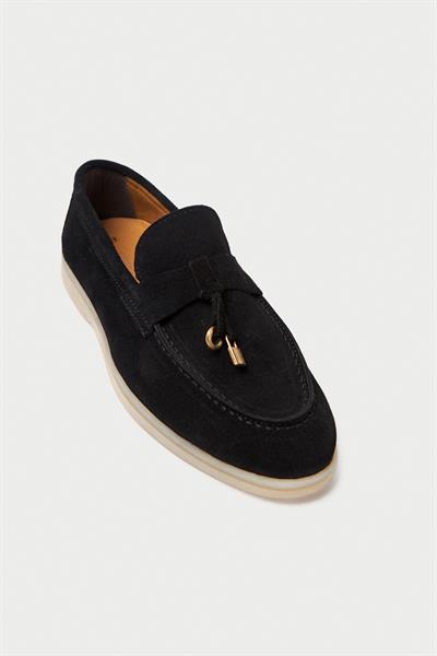 Mubiano Hakiki Deri Collection Kadın Süet Loafer & Babet Siyah -MCKRY1410-S