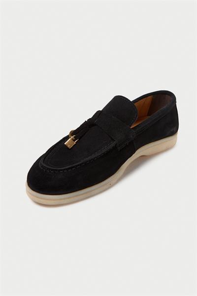 Mubiano Hakiki Deri Collection Kadın Süet Loafer & Babet Siyah -MCKRY1410-S