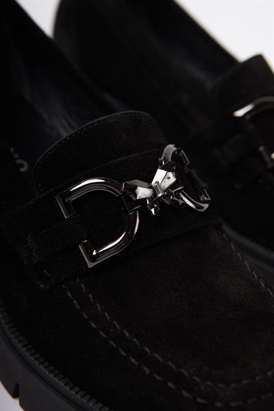 Mubiano Hakiki Deri Collection Kadın Toka Detaylı Kısa Kalın Topuklu Süet Kolej Ayakkabı Siyah - MCSR1004 - S