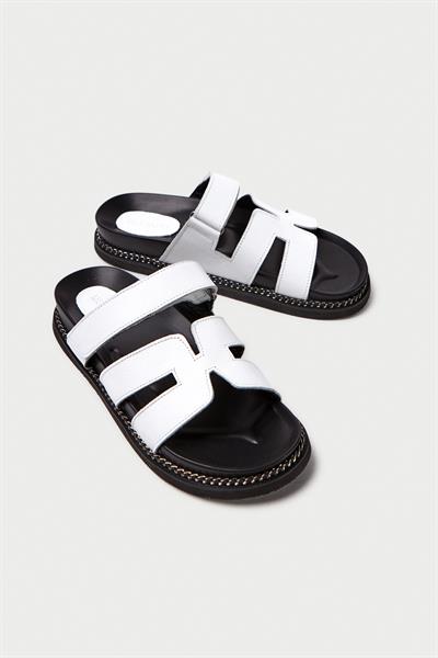 Mubiano Hakiki Deri MB3838-B Ortopedik Taban Kadın Beyaz Terlik