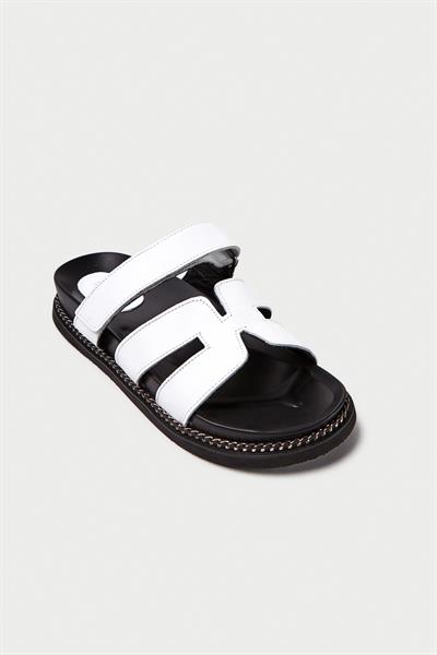 Mubiano Hakiki Deri MB3838-B Ortopedik Taban Kadın Beyaz Terlik