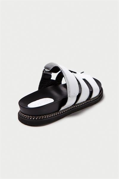 Mubiano Hakiki Deri MB3838-B Ortopedik Taban Kadın Beyaz Terlik