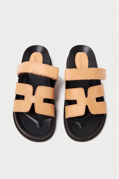 Mubiano Hakiki Deri MB3838-N Ortopedik Taban Kadın Nude Terlik