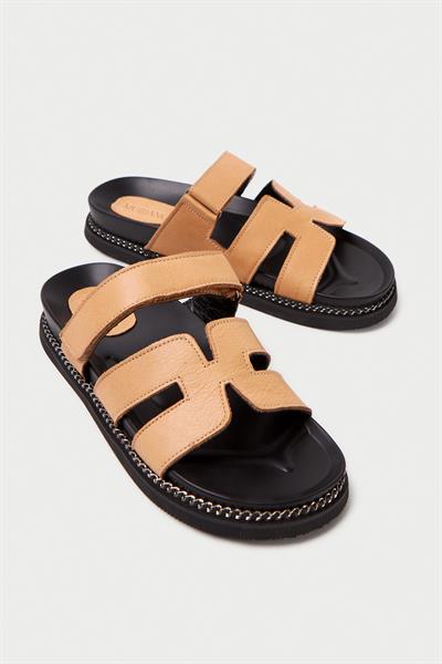 Mubiano Hakiki Deri MB3838-N Ortopedik Taban Kadın Nude Terlik