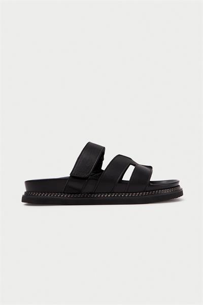 Mubiano Hakiki Deri MB3838-S Ortopedik Taban Kadın Siyah Terlik