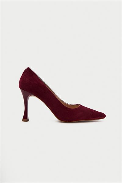 Mubiano Hakiki Deri MB970-BRD Kadın İnce 9 cm Topuklu Bordo Süet Stiletto & Topuklu Ayakkabı