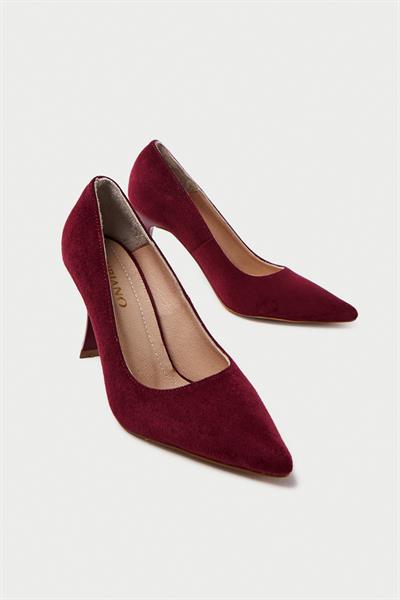 Mubiano Hakiki Deri MB970-BRD Kadın İnce 9 cm Topuklu Bordo Süet Stiletto & Topuklu Ayakkabı