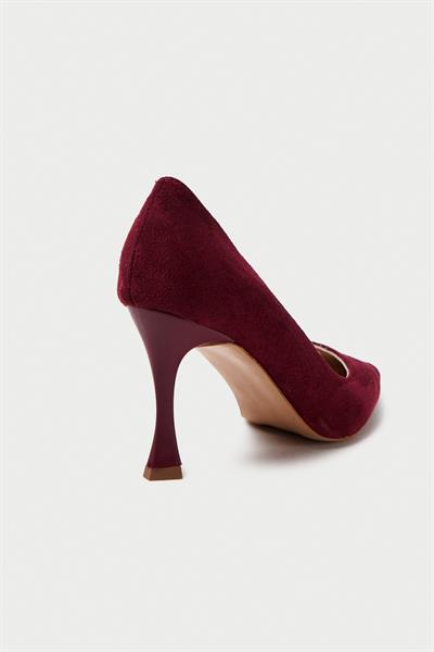 Mubiano Hakiki Deri MB970-BRD Kadın İnce 9 cm Topuklu Bordo Süet Stiletto & Topuklu Ayakkabı