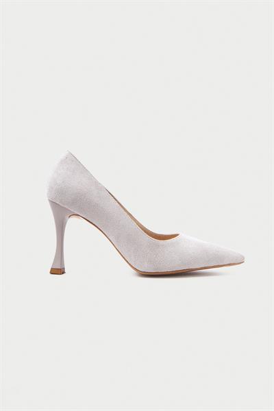 Mubiano Hakiki Deri MB970-GR Kadın İnce 9 cm Topuklu Gri Süet Stiletto & Topuklu Ayakkabı