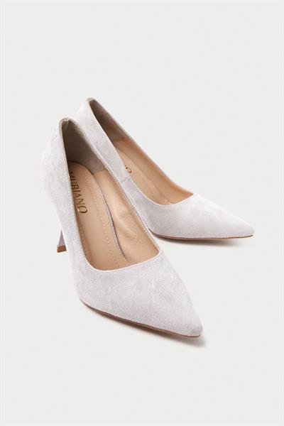 Mubiano Hakiki Deri MB970-GR Kadın İnce 9 cm Topuklu Gri Süet Stiletto & Topuklu Ayakkabı