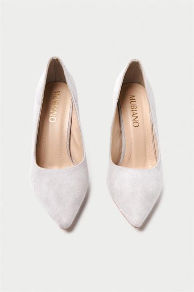 Mubiano Hakiki Deri MB970-GR Kadın İnce 9 cm Topuklu Gri Süet Stiletto & Topuklu Ayakkabı