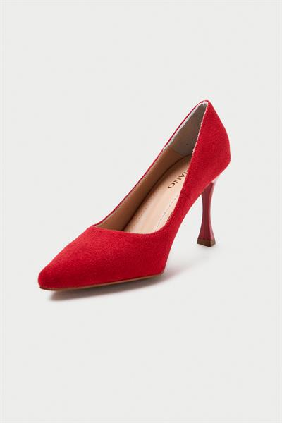 Mubiano Hakiki Deri MB970-KR Kadın İnce 9 cm Topuklu Kırmızı Süet Stiletto & Topuklu Ayakkabı