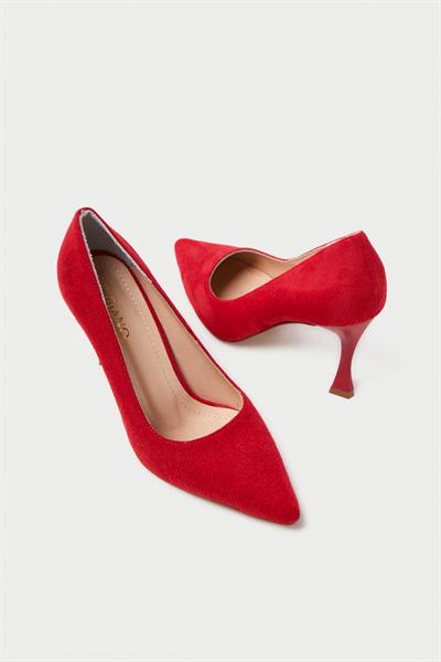 Mubiano Hakiki Deri MB970-KR Kadın İnce 9 cm Topuklu Kırmızı Süet Stiletto & Topuklu Ayakkabı