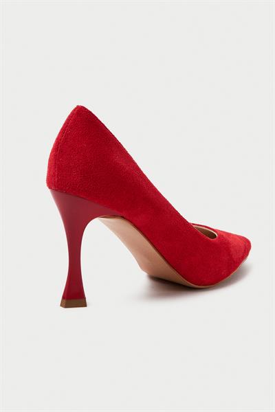 Mubiano Hakiki Deri MB970-KR Kadın İnce 9 cm Topuklu Kırmızı Süet Stiletto & Topuklu Ayakkabı