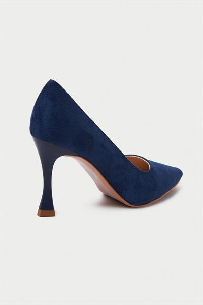 Mubiano Hakiki Deri MB970-LCV Kadın İnce 9 cm Topuklu Lacivert Süet Stiletto & Topuklu Ayakkabı