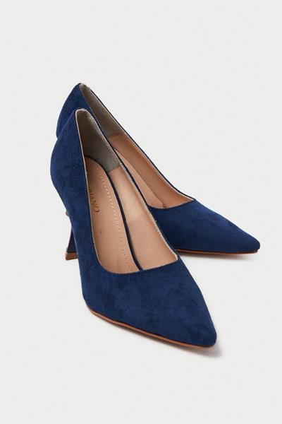 Mubiano Hakiki Deri MB970-LCV Kadın İnce 9 cm Topuklu Lacivert Süet Stiletto & Topuklu Ayakkabı