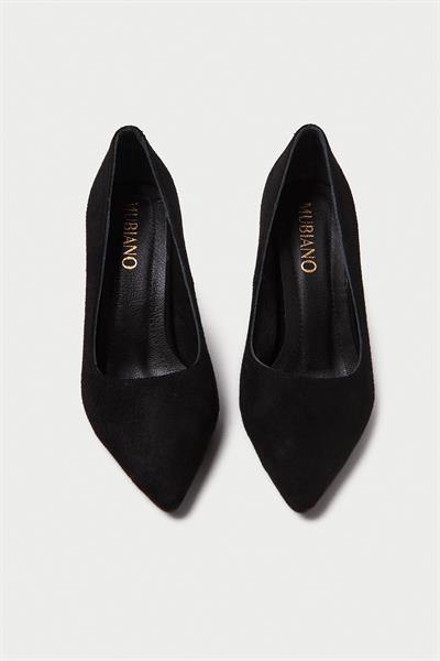 Mubiano Hakiki Deri MB970-S Kadın İnce 9 cm Topuklu Siyah Süet Stiletto & Topuklu Ayakkabı