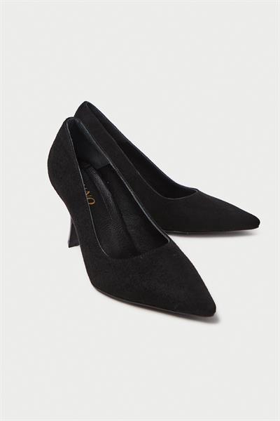 Mubiano Hakiki Deri MB970-S Kadın İnce 9 cm Topuklu Siyah Süet Stiletto & Topuklu Ayakkabı