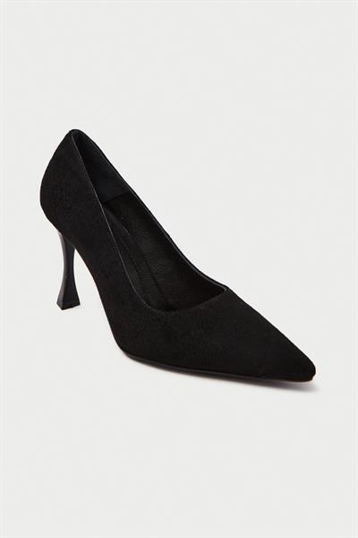 Mubiano Hakiki Deri MB970-S Kadın İnce 9 cm Topuklu Siyah Süet Stiletto & Topuklu Ayakkabı