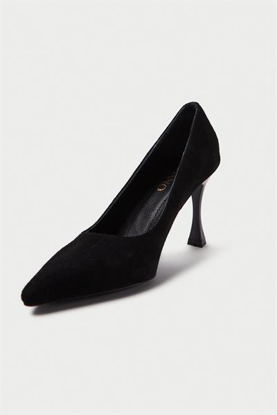 Mubiano Hakiki Deri MB970-S Kadın İnce 9 cm Topuklu Siyah Süet Stiletto & Topuklu Ayakkabı