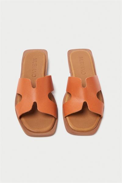 Mubiano Hakiki Deri MBGVN656KRMT Kadın Kiremit Düz Terlik