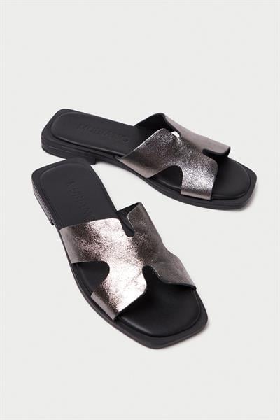 Mubiano Hakiki Deri MBGVN656PLTSM Kadın Platin/Sim Düz Terlik