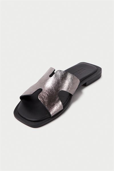 Mubiano Hakiki Deri MBGVN656PLTSM Kadın Platin/Sim Düz Terlik