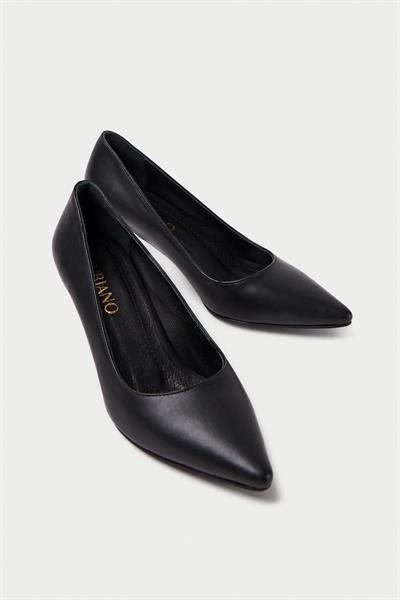Mubiano Hakiki Deri MBHRND976-S Kadın İnce 6 cm Topuklu Siyah Stiletto & Topuklu Ayakkabı