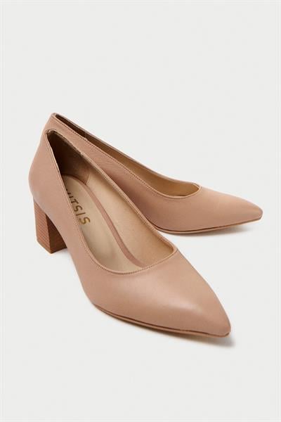 Mubiano Hakiki Deri MBMTS21-N Nude 5.5 Cm Kalın Topuklu Kadın Topuklu Ayakkabı