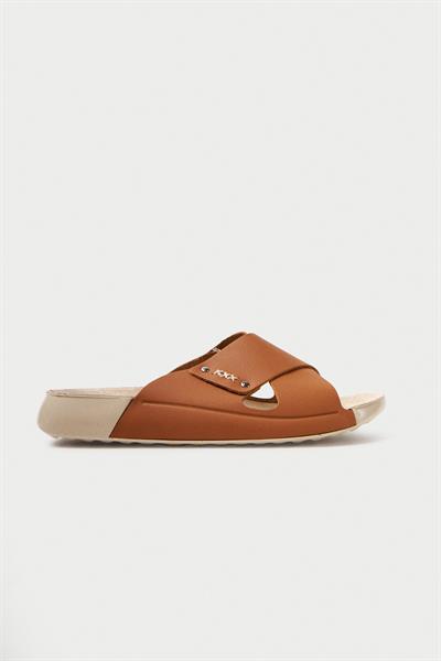 Mubiano Hakiki Deri Summer Kadın Çapraz Bantlı Taba Terlik -MSSR56-TB