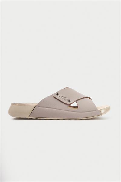 Mubiano Hakiki Deri Summer Kadın Çapraz Bantlı BeJ Terlik -MSSR56-BJ