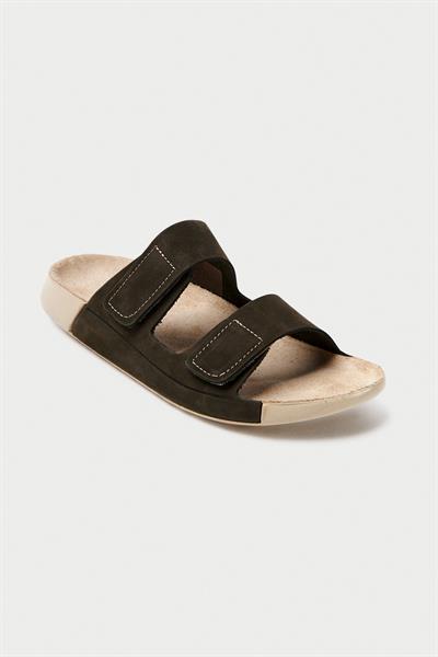 Mubiano Hakiki Deri Summer Kadın Çift Bantlı Nubuk Özel Taban Haki Terlik - MSSR26-HK