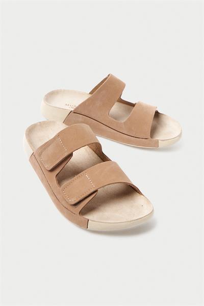 Mubiano Hakiki Deri Summer Kadın Çift Bantlı Nubuk Özel Taban Bej Terlik - MSSR26-BJ